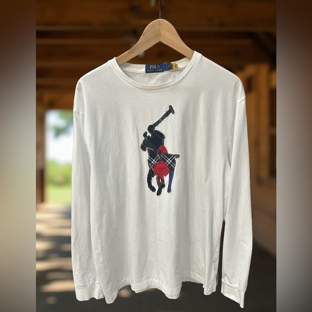 Polo Ralph Lauren Men’s Classic Fit Plaid Patchwork Pony T-Shirt White Sz L